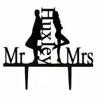 Ecape Wedding Cake Toppers Acrylic Bride and Groom Bridal Cake Toppers with Art Words Mr and Mrs for Cake Decoration N17