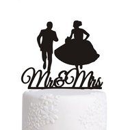 Ecape Wedding Cake Toppers Acrylic Bride and Groom Bridal Cake Toppers with Art Words Mr and Mrs for Cake Decoration N20