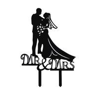 Ecape Wedding Cake Toppers Acrylic Bride and Groom Bridal Cake Toppers with Art Words Mr and Mrs for Cake Decoration N21
