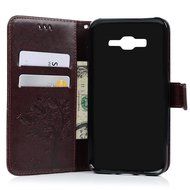 J7 Case,Samsung Galaxy J7 Case (2015 Version) - Wallet Embossed Butterflies Tree Premuim PU Leather Soft TPU Inner... N8