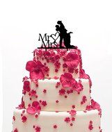 Ecape Wedding Cake Toppers Acrylic Bride and Groom Bridal Cake Toppers with Art Words Mr and Mrs for Cake Decoration N26