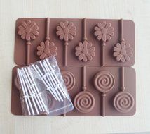 Yunko 6 Cavity Swirl Lollipop Flower Shape Silicone Chocolate Candy Mold with Sticks 2pcs /Set