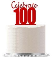100th Birthday Anniversary (Celebrate 100) (6 x 4inch) Elegant Cake Topper - Red