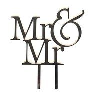 &quot;Mr &amp; Mr&quot; Groom &amp; Groom Silhouette Wedding Cake Topper Pick - High Gloss Black Finish