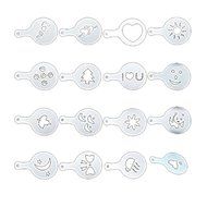 Lowpricenice 16Pcs Creative Nice Coffee Barista Stencils Template Strew Pad Duster Spray Art