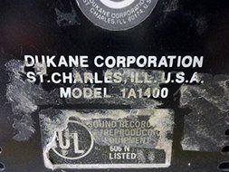 Dukane 1A1400 Audio Power Amplifier 100W 120V 60HZ 2.25A T15249 N3