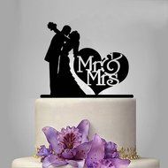 Ecape Sweet Heart Wedding Cake Topper Bride and Groom Bridal Cake Toppers Couple Cake Toppers with Art Words Mr... N11