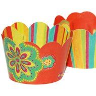 Retro Luau Flowers and Colorful Stripes, 36 Reversible Cupcake Wrappers, Confetti Couture Party Supplies