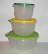 Vintage Tupperware Classic Flat Bottom Mixing Bowls Set Green Seals