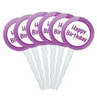 Set of 6 Cupcake Picks Toppers Decoration Birthday Party - Over the Hill Birthday Black Yellow