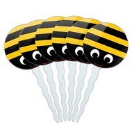 Set of 6 Cupcake Picks Toppers Decoration Birthday Party - Over the Hill Birthday Black Yellow N2