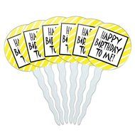 Set of 6 Cupcake Picks Toppers Decoration Birthday Party - Over the Hill Birthday Black Yellow N3