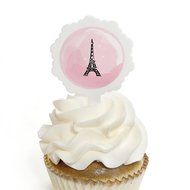 Paris, Ooh La La - Cupcake Picks with Stickers - Party Cupcake Toppers - 12 Count