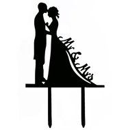 Ecape Wedding Cake Toppers Acrylic Bride and Groom Bridal Cake Toppers with Art Words Mr and Mrs for Cake Decoration N27