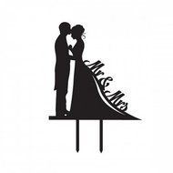 Ecape Wedding Cake Toppers Acrylic Bride and Groom Bridal Cake Toppers with Art Words Mr and Mrs for Cake Decoration N28