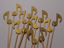 Small Gold Metallic Shimmer Music Note Cupcake Toppers - Food Picks - Party Picks - Appetizer Picks (Set of 24) N2