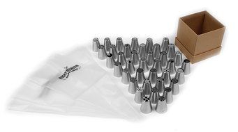 RMHG Russian Piping Tips 41 Piece Stainless Steel Large Size Icing Set with 3 Heavy Duty Silicon Pastry Bags