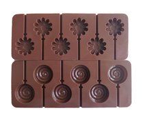 Yunko 6 Cavity Swirl Lollipop Flower Shape Silicone Chocolate Candy Mold with Sticks 2pcs /Set N2