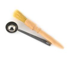 SAMYO Wood Handle &amp; Natural Bristles Coffee Grinder Dusting Brush and Stainless Steel Scoop Bean Grain Coffee... N4
