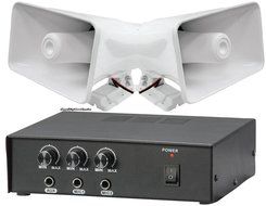 Pyle KTPMSA20H 50 Watt PA Power Amplifier W/ Pair of 8'' Indoor / Outdoor 65 Watt PA Horn Speakers N3