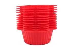 Trustworthy Buy 12-pack Reusable Silicone Flower Standard Baking Cups / Cupcake Liners - Red