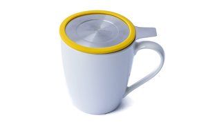 ALTARMOSS Stainless Steel Brew-in-Mug Extra-Fine Tea Infuser with Lid (2, Yellow, Pink) N4