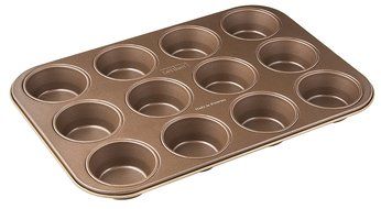 Zenker 7358 Muffin Tin "Mojave Gold" For 12 Muffins, Gold/Mahagony, 15.16 x 10.43 x 1.18"
