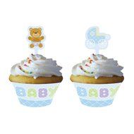 Creative Converting Baby Shower Teddy Baby Blue 12 Count Cupcake Wrappers with Picks