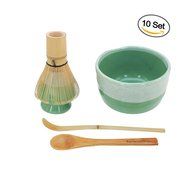 BambooMN Brand - Matcha Bowl Set (Includes Bowl, Rest,Tea Whisk, Chasaku, &amp; Tea Spoon) 1 Set White N8