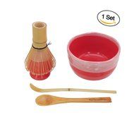 BambooMN Brand - Matcha Bowl Set (Includes Bowl, Rest,Tea Whisk, Chasaku, &amp; Tea Spoon) 1 Set White N10
