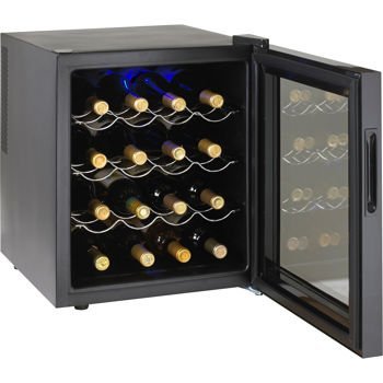 Wine Enthusiast, Digital Touch Screen Wine Cellar, Silent 16-bottle Capacity, Black Trim with 3 Removable Shelves