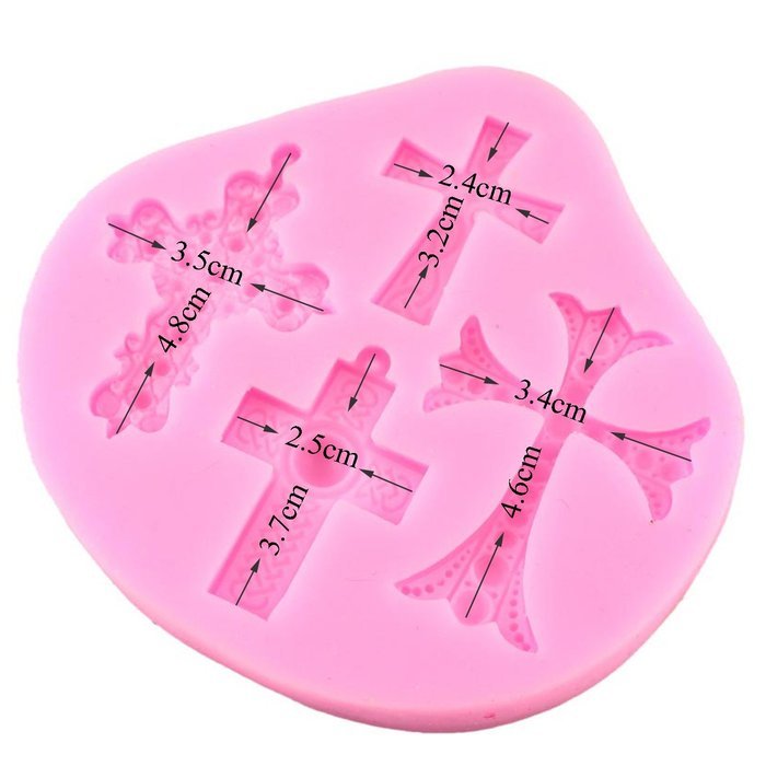 Mujiang 4-Capacity Cross Silicone Clay Fimo Sugarcraft Candy Fondant Molds N6