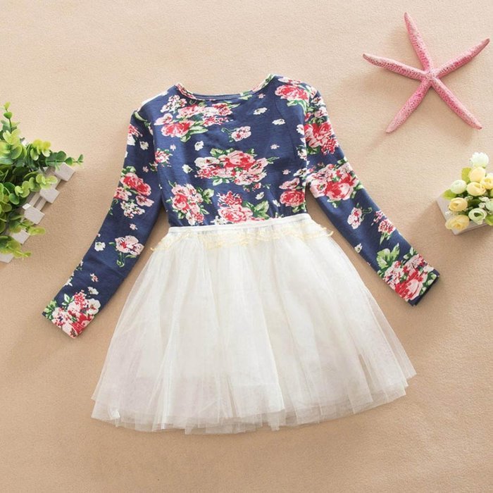 Dress ,BeautyVan Child Girl Kid Infant Floral Print Long Sleeve Tutu Dress Gauze Dress Clothes (3T, White) N3