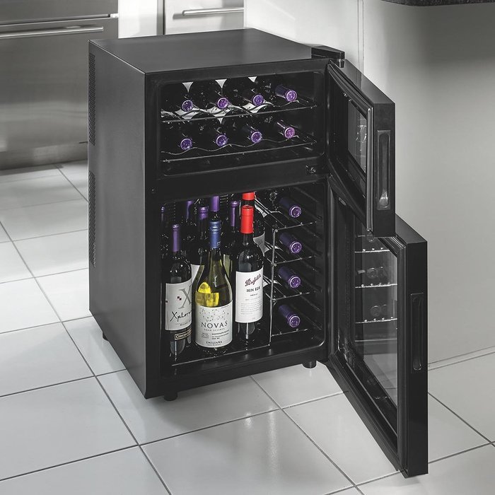 Wine Enthusiast 272 03 24 05 Silent 24 Bottle Dual Zone Touchscreen Wine Cooler, Black N3