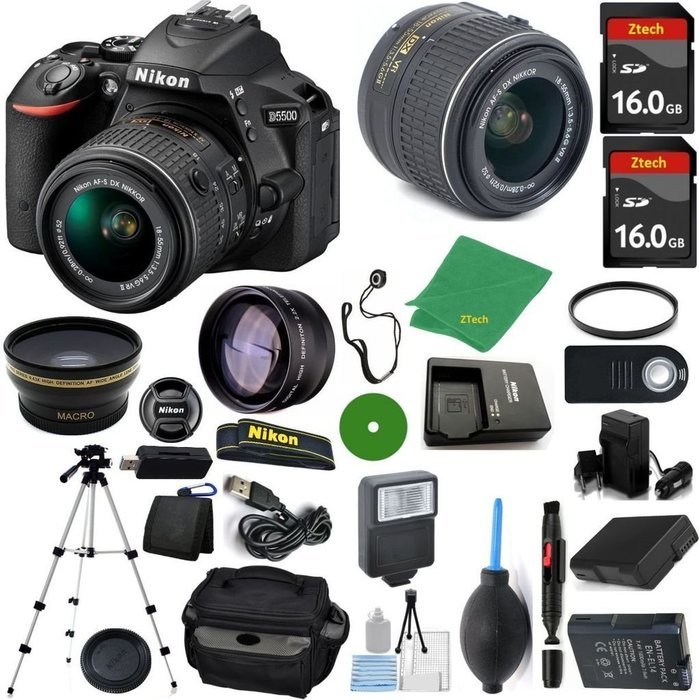 Nikon D5500 DSLR - International Version (No Warranty), 18-55mm f/3.5-5.6 DX VR, 2pcs 16GB Memory, Camera Case...