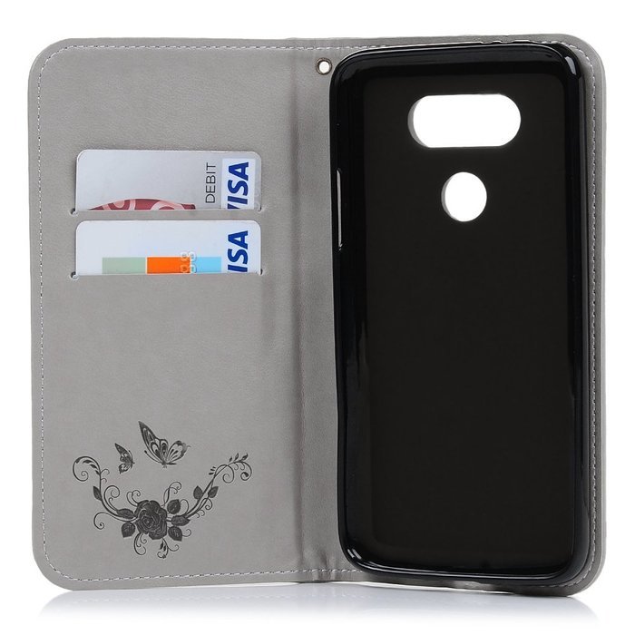 LG G5 Case,LG H868 Case - Wallet Folio Flip Magnetic Smart Closure Embossed Butterflies PU Leather Case with Stand... N13