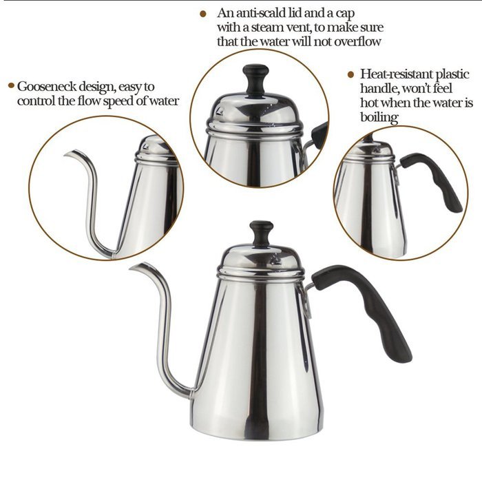Meelio Stainless Steel Gooseneck Drip Pot ,1 liter (4 1/4 cup) Pour Over Coffee Drip Kettle,Works on Regular and... N6