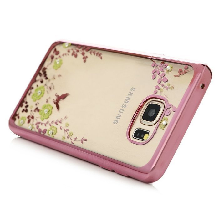 Note 5 Case,Samsung Galaxy Note 5 Case - Badalink Clear Soft TPU Case with Bling Shiny Diamonds Elegant Pink Flowers... N31