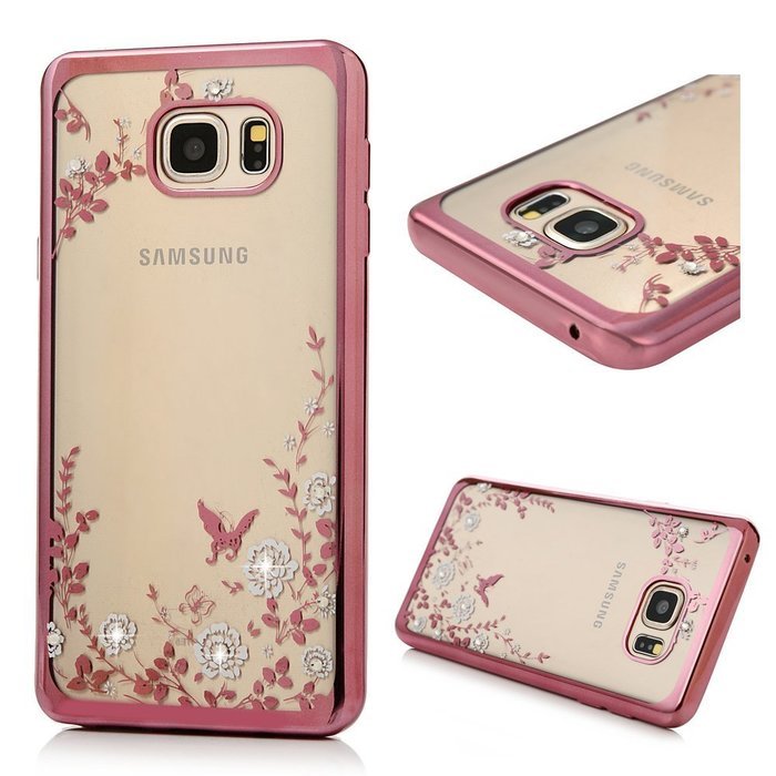 Note 5 Case,Samsung Galaxy Note 5 Case - Badalink Clear Soft TPU Case with Bling Shiny Diamonds Elegant Pink Flowers... N32