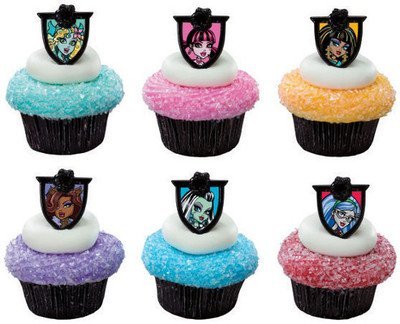 MONSTER High (24) Clawdeen Draculaura Cupcake RINGS Toppers Cake Pop Decorations