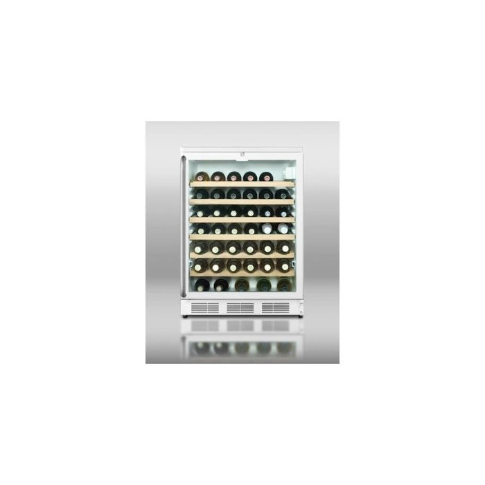 Summit Commercial Grade 48 Bottle Wine Cellar - White w/ Wooden Shelves, SS Handle & Lock SWC6GWLSH N2