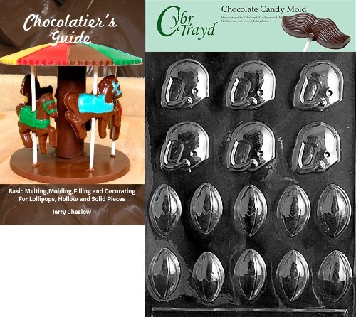 Cybrtrayd Bite Size Footballs and Helmets Sports Chocolate Candy Mold with Chocolatier's Guide Instructions Book...