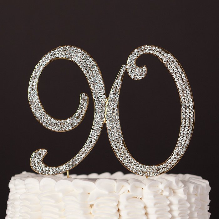 90 Cake Topper for 90th Birthday Rhinestone Number Party Supplies & Decoration Ideas (Gold) N2