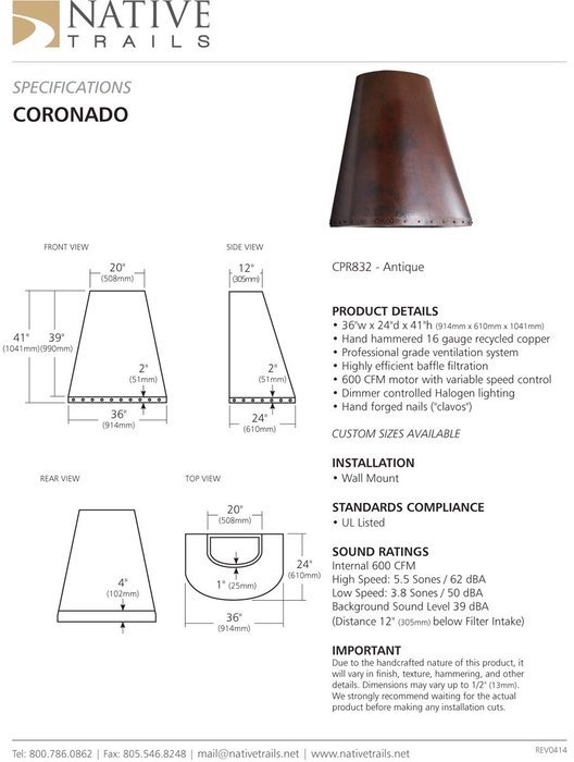 36" 600 CFM Wall Mount Range Hood N3