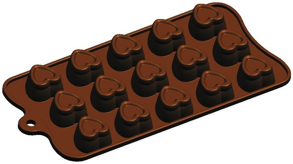Fat Daddio's Stamped Heart Silicone Chocolate Mold, 15-Piece Per Mold