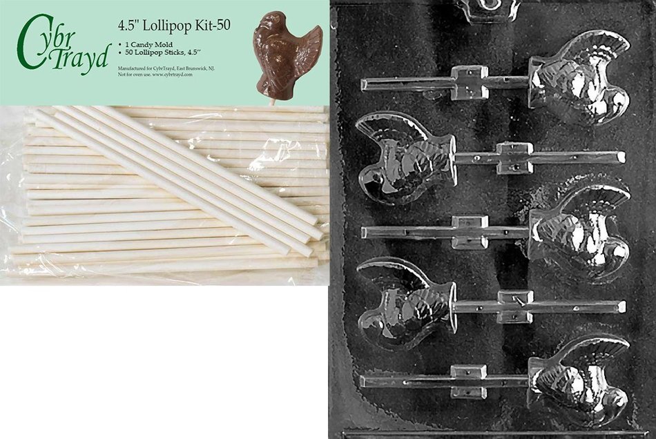 Cybrtrayd 45St50-T012 Small Turkey Lolly Thanksgiving Chocolate Candy Mold with 50-Pack 4.5-Inch Lollipop Sticks