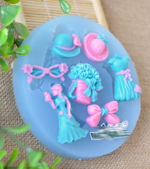 Anyana Vestido del bowknot sombreros de la pasta de az&uacute;car del molde del chocolate del jab&oacute;n del silic&oacute;n suave