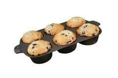 Black Cast Iron Muffin and Cupcake Pan, Two Curved Decorative Handle N2