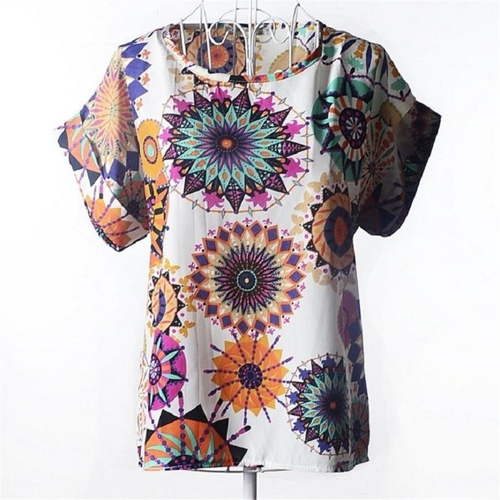 Phoneix Womens Printed Blouses Chiffon T-Shirts causal Tops for girl N7