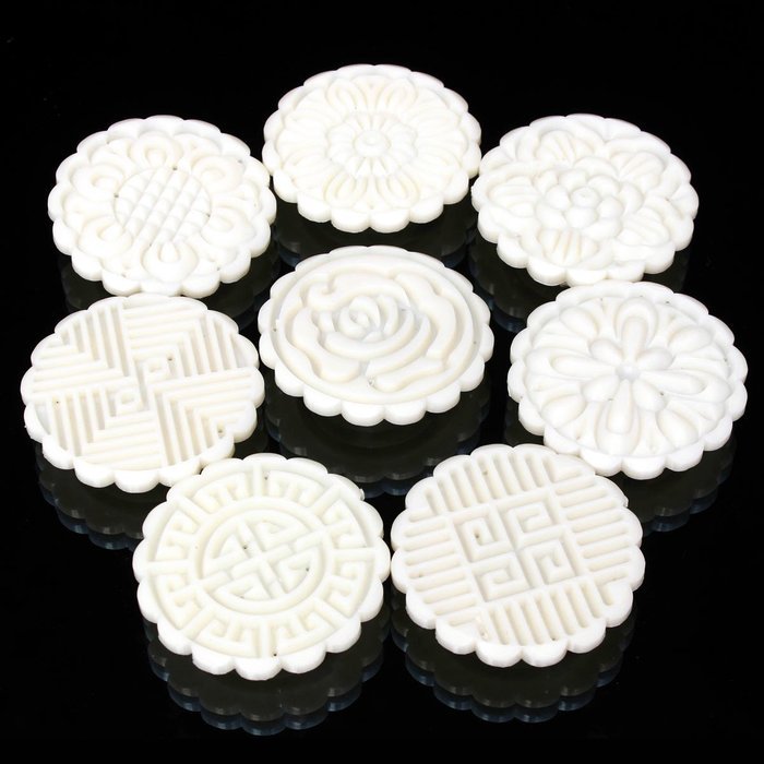 KINGSO Mooncake Mould Moon Cake Decoration Mold with 8pcs Flower Stamps Baking DIY Tool Round N2